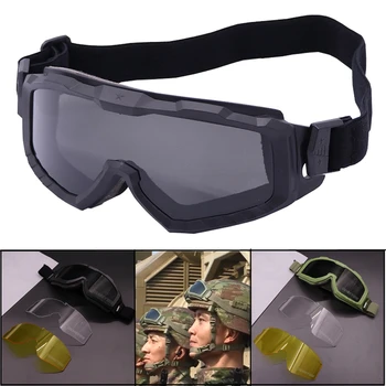Anti Sis Taktik Gözlük 3 Lens ile Airsoft UV400 Darbe Direnci Açık Spor Çekim Yürüyüş Gözlük Erkekler