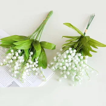 2/5 Çatal yapay çiçek Vadi zambağı Dalları Sahte Plastik Çiçek gelin Buketi Düğün Parti Dekor Yeşil Bitki