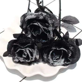 1 ADET Gül Yapay Lateks Gerçek Gelin Düğün Buket Ev Dekorasyon Decroative Simülasyon Relastic Siyah Çiçekler Ev Cadılar Bayramı
