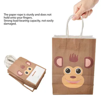 25 adet Kraft Kağıt hediye çantası Karikatür Hayvan Desen Çok Amaçlı Kraft saplı çanta Parti Şeker Torbaları