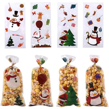 50 Adet Evlenmek Noel Şeker hediye keseleri Kurdele ile Noel Baba Kar Tanesi Plastik kurabiye ambalaj poşeti Noel Partisi İyilik Yeni Yıl