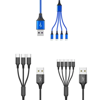 Çoklu Şarj Kablosu Çoklu USB Kablosu Naylon Örgülü 3/4/5 in 1 Tip-C Konnektörlü Çoklu Şarj Kablosu