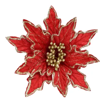 1 adet Büyük Glitter yapay çiçekler Noel Atatürk Çiçeği Çiçek Noel Ağacı Süsler DIY Çelenk Yeni Yıl Düğün Parti Dekor