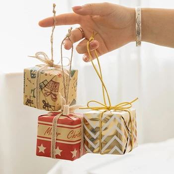 6/10Cm Küçük hediye paketleme kutusu Altın Ve Kırmızı Noel Ağacı Noel Noel Pencere Seti Üç Kolye Dekoratif Hediye
