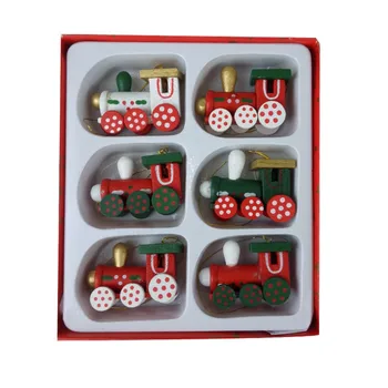 Kutuda 6 Adet Noel Dekorasyon Renkli Ahşap Karikatür Noel Baba Tren Süsler Seti Dekor Ev Dıy Parti Çocuklar Hediyeler