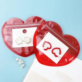 100 Adet Ambalaj Çanta Temizle Kalp şeklinde takı çantaları Dayanıklı Mini Mühürlü Çanta Güzel Hediyeler için Örnekleri