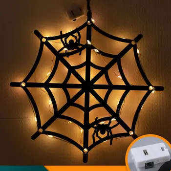 Ürkütücü giysi etiketi Ürkütücü Cadılar Bayramı Kolye Cadı Örümcek Hayalet led ışık Dekor Perili Ev Fotoğraf Prop Duvar Örümcek Web Kolye