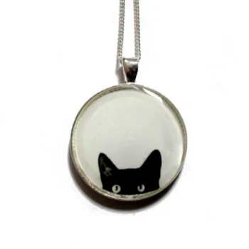KARA KEDİ KOLYE-Bakan Kedi-kolye-kedi Takıları-Kara Kedi Kolye-Siyah Beyaz Deyim Kolye-Bakan Kedi
