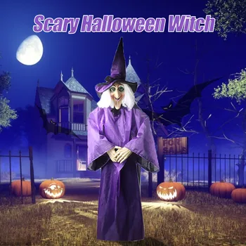 Halloween Decor Animated Purple Witch Hanging House Prop Decorations Led Eyes декор для дома Home Decoration DecoracióN декор