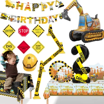 Inşaat Parti İyilik Tek Kullanımlık Sofra İnşaat Oyuncakları İnşaat Araçları Balon Çocuk Boys Doğum Günü Partisi malzemeleri