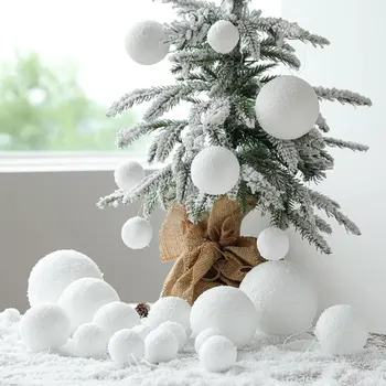 4-10cm Beyaz Yılbaşı Topu Köpük Kartopu askı süsleri Kolye Noel Navidad 2024 Yeni Yıl Pencere Ev Dekorasyon 12/6 adet