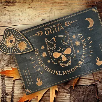 Ihlamur Ağacı Ouija Kurulu İlahi Cadılar Bayramı Dekor Siyah Ahşap Ruhu Oyun Tahtası Tarot Kartı Standı Seti Konuşmak için Ruhlar Sunak