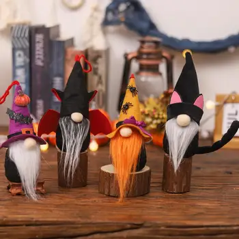Cadılar bayramı Gnome Bebek Ürkütücü Yarasa Kabak Örümcek Siyah Kedi cadı şapkası Tam Sakal Masaüstü Meçhul Gnome Dolması Süs Parti Favo