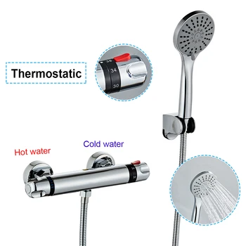 Termostatik Duş Seti Krom Musluk Pirinç Sıcaklık Banyo Sistemi musluk bataryası Yağmur Başlığı Duvara Monte El Püskürtücü
