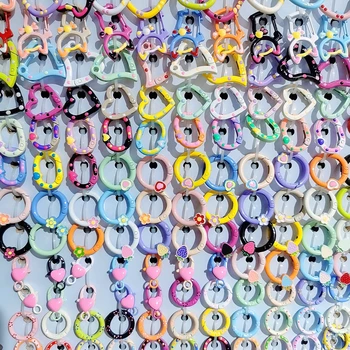100 adet dıy metal alaşım karikatür meyve kalp açık daire bağlamak bağlantı halkası bobin, kadın kızlar anahtarlık takı aksesuarları yapmak
