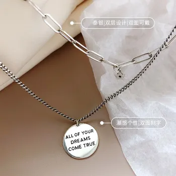 FoYuan Gümüş Renk Moda Kişiselleştirilmiş Retro Yuvarlak Etiket Mektubu Kolye Kadın Azınlık Tasarım Çift Yıldız Takı