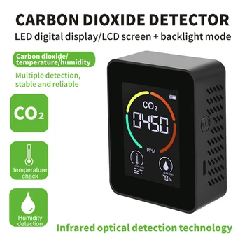 3 in 1 Karbon Dioksit Konsantrasyonu Dedektörü Taşınabilir Co2 Dedektörü Tip-c Şarj Renkli Ekran Gaz Dedektörü Analiz cihazı