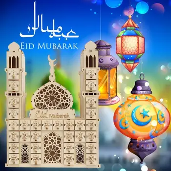 Eid Mubarak Geri Sayım Takvim DIY Ramazan Süsler Ahşap Çekmece Ev Partisi Dekorasyon 87HA