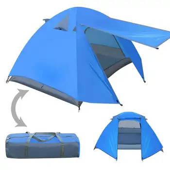 Taşınabilir 1-2 Kişi Sırt Çantasıyla Çadır Çift Katmanlı Açık Su Geçirmez Kamp Yürüyüş-Mavi