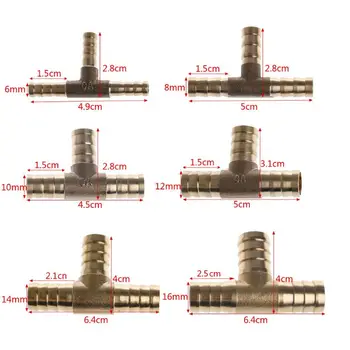 Bağlayıcı 3 yollu Hortum Bağlantı Borusu T şeklinde Boru Bağlantı Parçaları (6-16mm/0.24-0.63