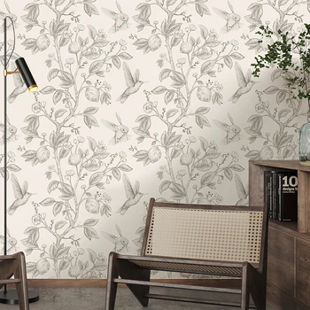 Çiçekler Kuş Ve Yeşil Bitkiler Dikişsiz Kendinden Yapışkanlı Duvar Kağıdı Yatak Odası Oturma PVC Ev Dekorasyon Arka Plan Yenileme Sticker