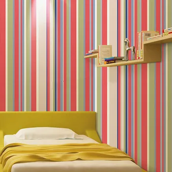 Yatak Odası,Çocuk Odası ve Yurt için Sıcak Satış Güzel ve Popüler Kore Tarzı Renkli Dikey Şerit Duvar Kağıdı